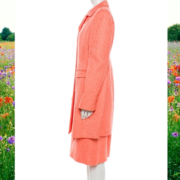 $3,900 OSCAR DE LA RENTA STUNNING ELEGANT ORANGE SKIRT COAT SUIT US 12 - Picture 2 of 6
